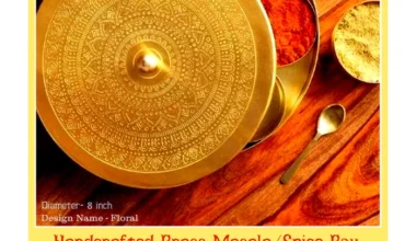 Handcrafted 100% Pure Brass Masala Box / हस्तनिर्मित पीतल का मसाला बॉक्स (8 inch)- Free Shipping (Weight 970gm)
